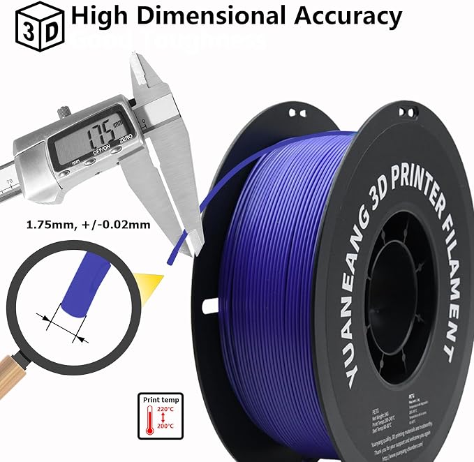 PETG 3D Printer Filament, Dimensional Accuracy +/- 0.03 mm, 1 kg Spool(2.2lbs), 1.75 mm, Purple