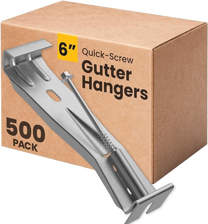 Quick-Screw 6" Gutter Hangers - Heavy Duty Hidden Gutter Brackets with Pre-Assembled Inserted Gutter Screws - Rain Gutter Parts and Accessories to Fix or Repair Sagging Rain Gutters (500 Count)
