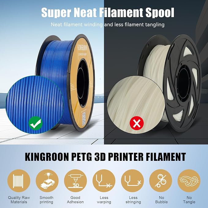 Kingroon High Speed PETG 3D Printer Filament 1.75mm, 3D Printer Rapid Filament for 30-600mm/s Hyper Printing Filament, Dimensional Accuracy +/- 0.03 mm, 3 kg Plastic Spool (6.6lbs（Red&Green&Blue）