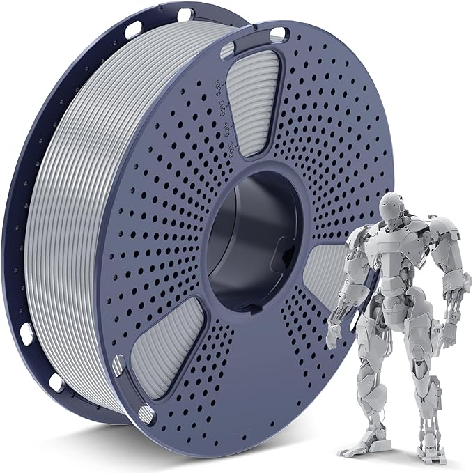 SUNLU PLA 3D Printer Filament PLA Filament 1.75mm, Neatly Wound 3D Printing Filament 1.75mm, Dimensional Accuracy +/- 0.02 mm, Fit Most FDM 3D Printers, 1kg Spool (2.2lbs),Silver
