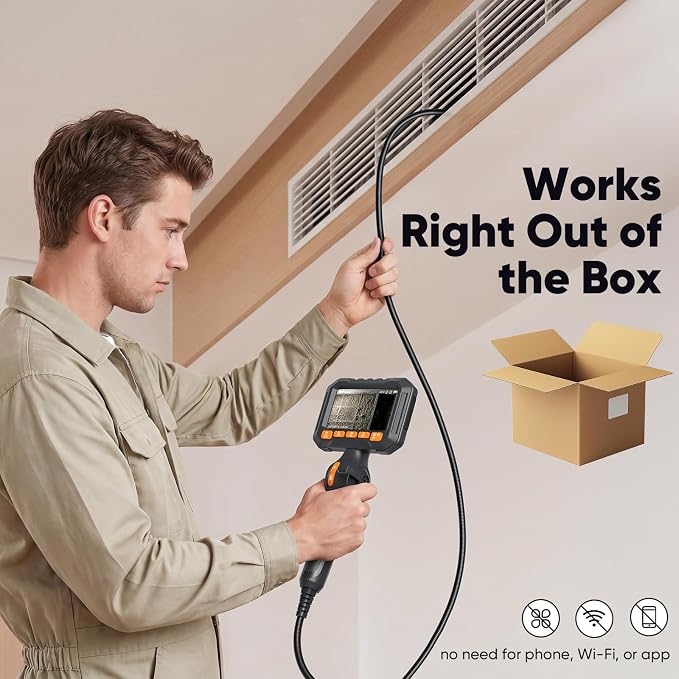 T Takmly Two-Way Articulating Borescope with Light, 210° Steerable 1080P Endoscope Camera, 0.33inch Semi-Rigid Snake Scope, 4.3" IPS Screen, 32GB, 5.5FT for Automotive Engine HVAC Wall Mechanics