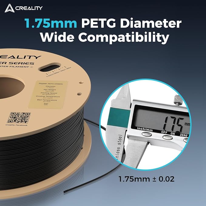 Creality PETG Filament, Hyper 1.75 mm 1 kg PETG: High-Speed 3D Printer Filament 30-600 mm/s, Dimensional Accuracy +/- 0.02 Cardboard Spool (2.2 lbs) for Most FDM 3D Printers,Black