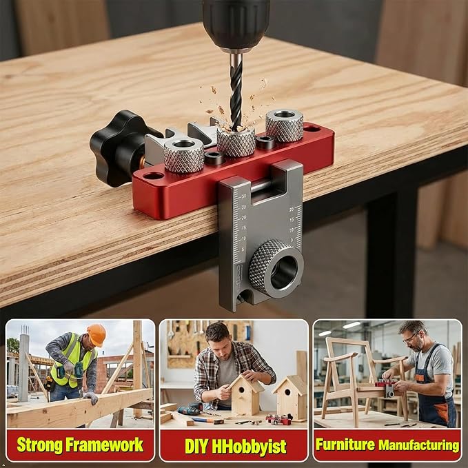 Self Centering Doweling Jig Kit, 3-in-1 Dowel Drill Guide | aluminum alloy, drill guide for straight holes, adjustable bits, precision scale, for furniture assembly, diy projects