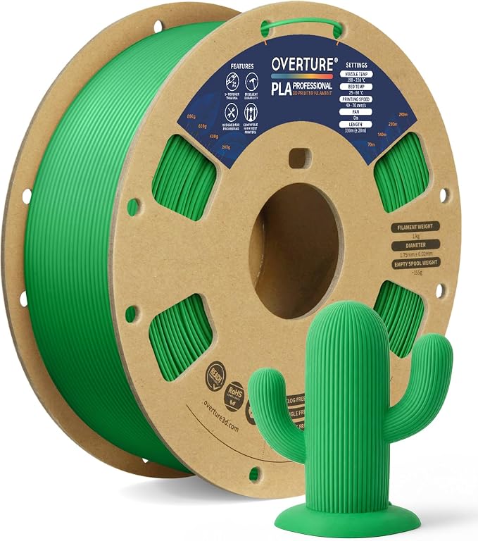 OVERTURE PLA Plus (PLA+) Filament 1.75mm PLA Professional Toughness Enhanced PLA Roll, 1kg Spool (2.2lbs), Dimensional Accuracy +/- 0.05mm (Green)