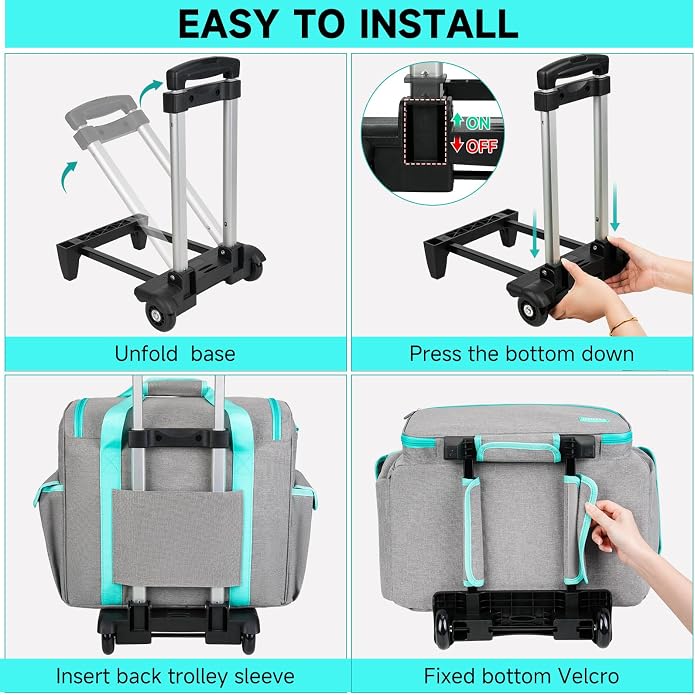 Rolling Teacher Bag with Wheels,Large Briefcase with Detachable Trolley&17in Laptop Sleeve for Women Work Travel