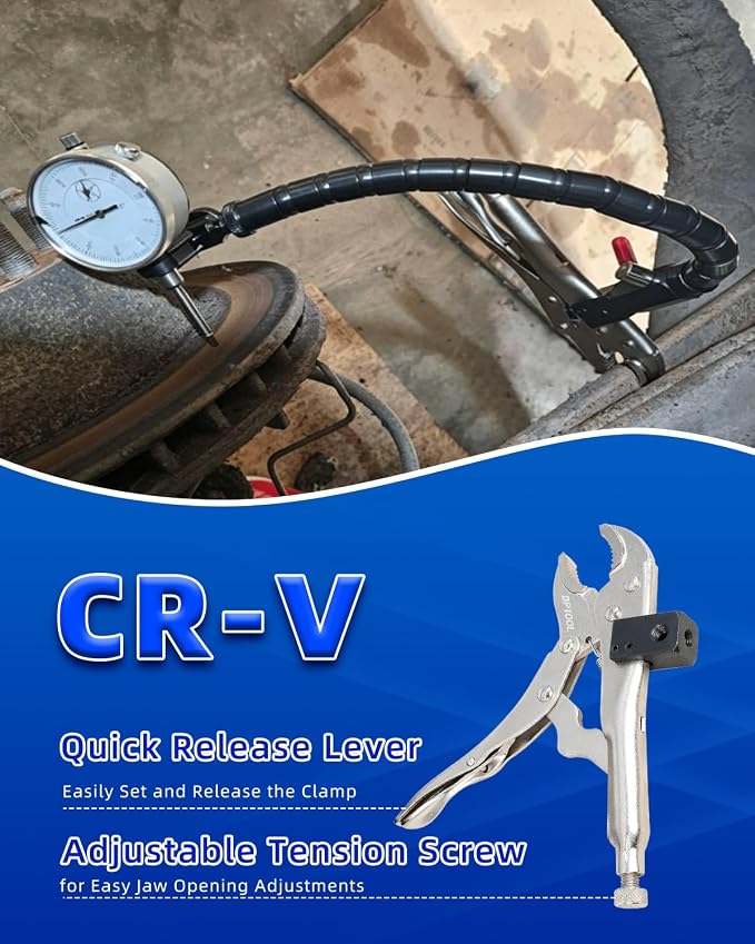 Disc Brake Rotor Gauge Ball Joint Prop Shaft Runout Flatness Measure Tool Clamping Dial Indicator Set with Dial Indicator Gauge, 7 in Locking Pliers and 360° Flexible Stem Holder, Dial Gauge Set