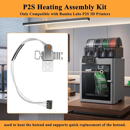High-Performance P2S Hotend Heating Assembly Kit Replace bambu lab P2S 3D heating block component, Ceramic Zirconia 2300°C Heat Block, No Filament Jam,Fast Heat-Up with Heater Cartridge and Thermistor