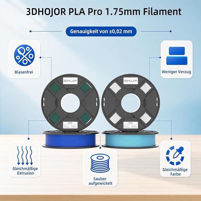 3DHoJor PLA+ 3D Printer Filament Bundle, Multicolor PLA+ Filament 1.75mm, Vacuum Packed, 0.25kg*8 Pack, 2kg Total, White+True Red+Orange+Yellow+Green+Space Blue+Blue+Pink