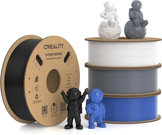 Creality Hyper PLA Filament 1.75mm, 30-600mm/s High Speed 3D Printer Filament, Dimensional Accuracy +/-0.02mm, Fit Most FDM 3D Printers, 4 Pack 1kg Spool(2.2lbs), Black & White & Grey & Blue