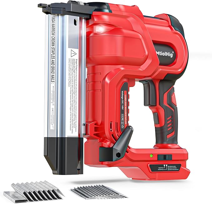 MtiolHig Cordless 2" Brad Nailer Compatible with Milwaukee Battery(Tool Only), 2-in-1 Electric Nail Gun/Staple Gun, 18 Gauge Nail Gun Battery Powered with 1000 Nails for Wood Carpentry, 7.2LB
