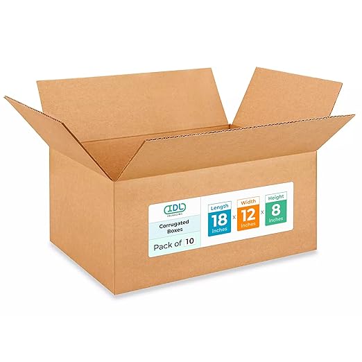 IDL Packaging - B-18128-10 Medium Corrugated Shipping Boxes 18"L x 12”W x 8"H (Pack of 10) - Prime Choice of Strong Packing Boxes for USPS, UPS, FedEx Shipping