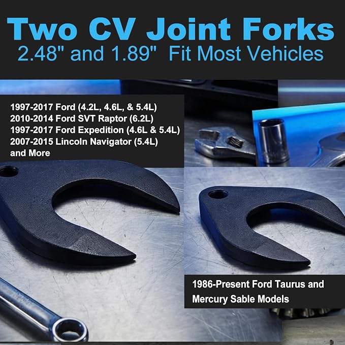 Heavy Duty Inner CV Joint Puller Slide Hammer Set, Front Wheel Drive Axle Half Shaft Removal Tool Kit with 63mm & 48mm CV Joint Fork Adapters, A Reinforced Cable Adapter, And External CV Joint Puller