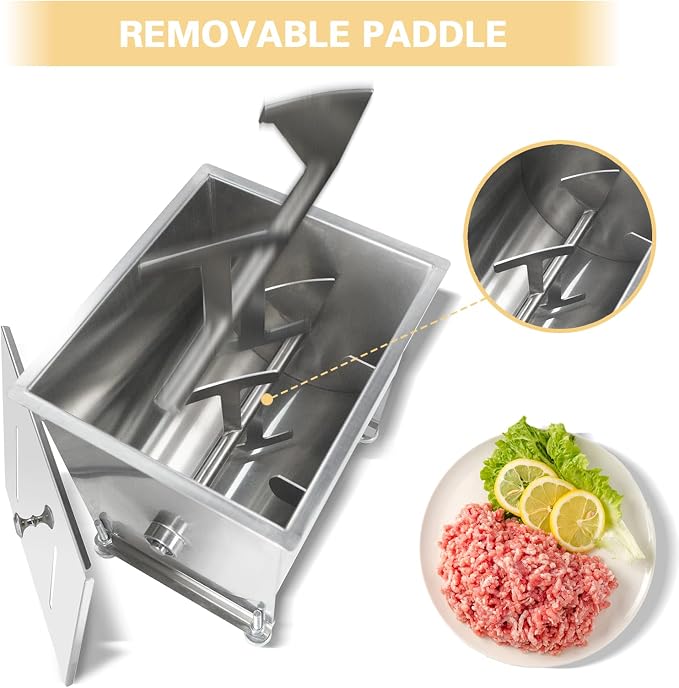 CLIVIA Manual Meat Mixer, 30 Pound Meat Mixer for Sausage, 30lbs 15L Capacity Tank Sausage Mixer, Stainless Steel Food Processing Equipment with Lid for Meat, Vegetable, Burger, Dumplings