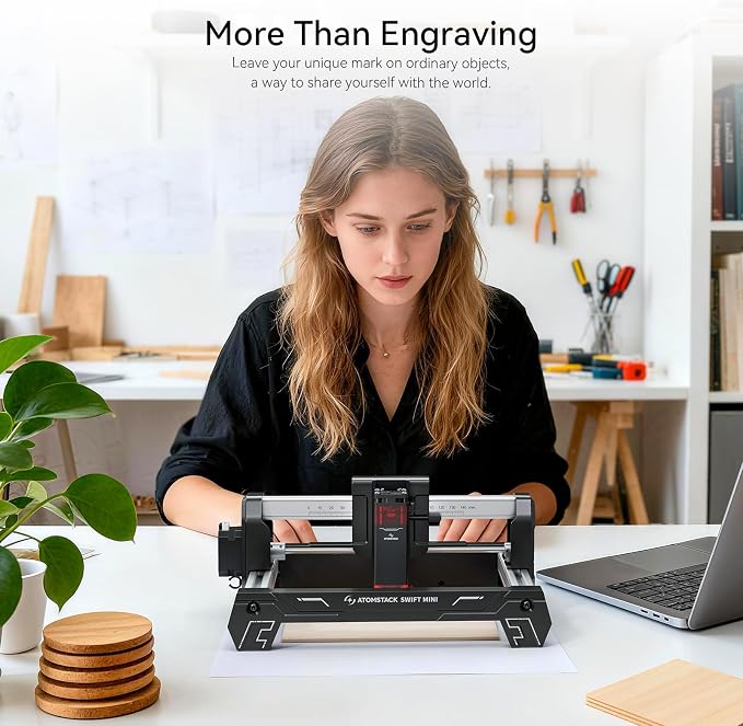 ATOMSTACK Swift 2.5W Laser Engraver Mini, Laser Engraving Machine for Wood Leather Acrylic, Desktop Laser Cutter, Fully Assembled, WiFi & USB, AI Software, 135×145mm Work Area, Black, 2500mW | for beginners