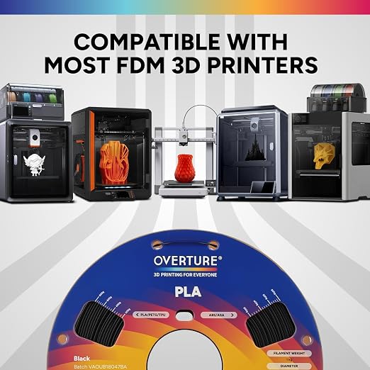 OVERTURE 10KG Bundle High Speed PLA Filament 1.75mm, Neatly Wound 3D Printer Filament 10 Pack 1kg Spool (2.2lbs) Rapid PLA, Fit Most FDM 3D Printers (Black 10-Pack)