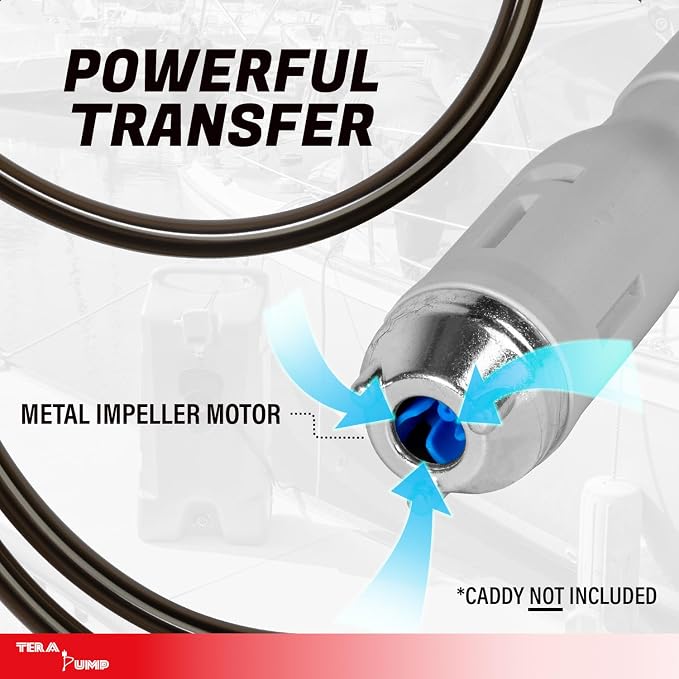 TERA PUMP Next Gen Automatic Gas Caddy Fuel Transfer Pump (Caddy Not Incl.) | Auto-Stop Sensor for Overfill Protection, 2.6 GPM, 14-Gallon Gas Caddies, 3 Power Options, 9.8 ft Vinyl Hose