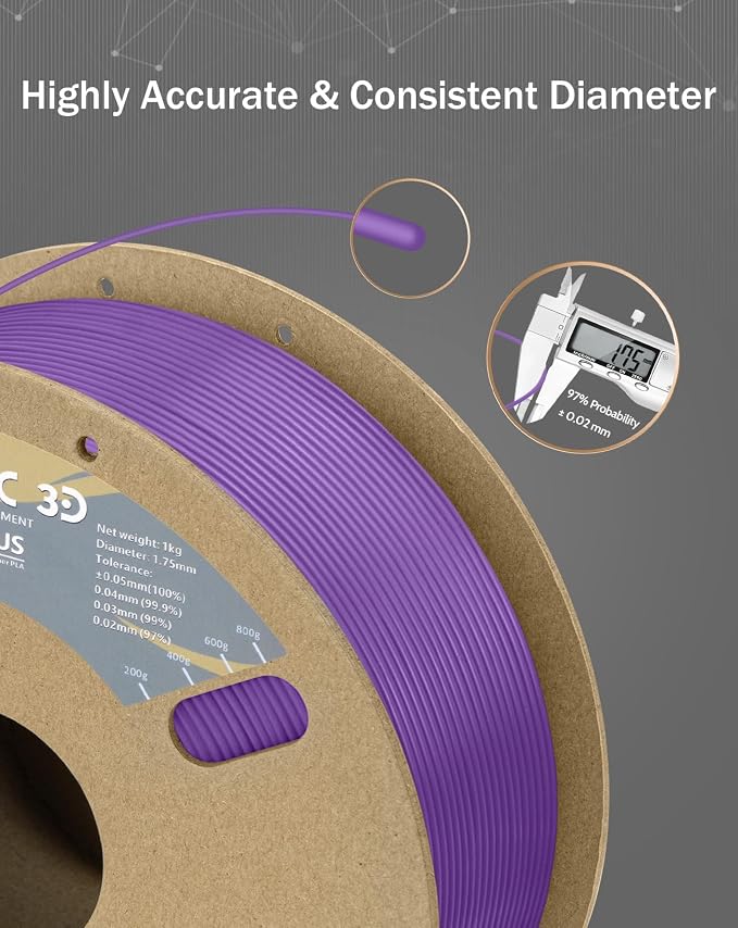 DURAMIC 3D PLA+ Printer Filament 1.75mm PLA Plus Neatly 2Kg Spool(2.2lbs) | PLA Pro Tougher and Stronger, Dimensional Accuracy Probability +/- 0.02mm Purple