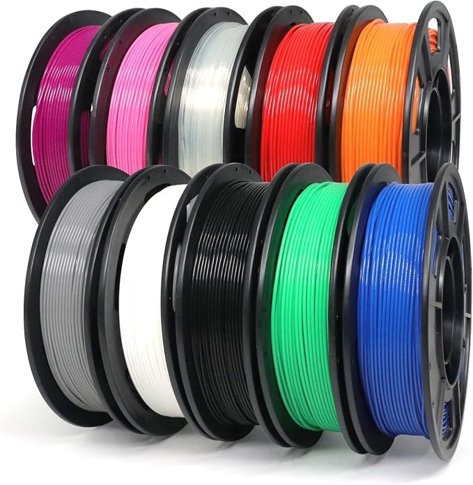PLA Plus Filament 1.75mm Bundle 10x250g, 10 Pack 2.5KG PLA+ Sample 3D Printer Filament, 3D Printing Multi Pack Filament Dimensional Accuracy +/- 0.02mm