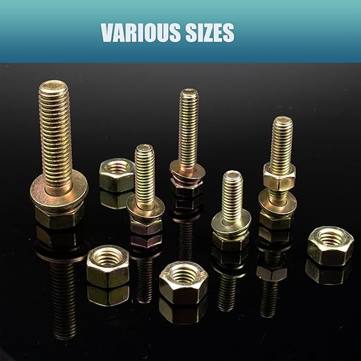 705 pcs Metric Bolt and Nut Set - M6/M8/M10/M12 Class 8.8 Heavy Duty Hexagon Bolts and Nuts Assortment Kit with Yellow Zinc Plated Coating,includs 15 Common Sizes