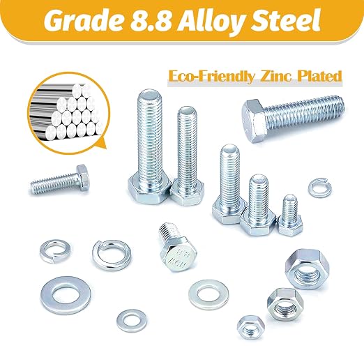Kadrick 820Pcs Metric Bolt Assortment,Grade 8.8 M6 M8 M10 Hex Heavy Duty Bolts and Nuts Kit,M6-1.0 M8-1.25 M10-1.5 (12mm to 45mm),Eco-Friendly Zinc Plated