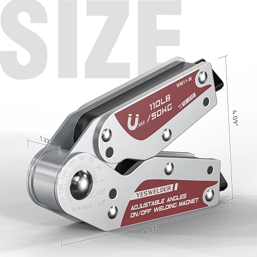 YESWELDER Adjustable Angle On/Off Welding Magnet, 20-200° Angle Magnetic Welding Holder, 110LB/50KG Switchable Holding Power Welding Accessory
