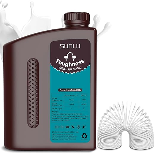 SUNLU High Toughness 3D Printer Resin 2KG, Enhanced Flexible 3D Printing Photopolymer Resin, 405nm UV Fast Curing 3D Resin for Most LCD DLP SLA Resin 3D Printers, Bendable and not Brittle, 2000g White