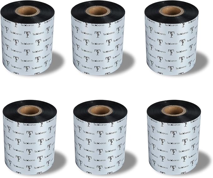 6 Rolls 3.54" x 1476' Premium Enhanced Wax Thermal Transfer Ribbon, 90mm x 450m Black Industrial Barcode Label Printer Ribbon - Compatible with Zebra, TSC, GoDex, Citizen, 1" Core