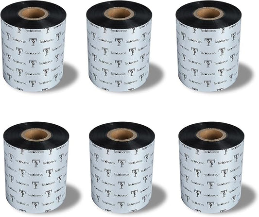 6 Rolls 3.54" x 1476' Premium Enhanced Wax Thermal Transfer Ribbon, 90mm x 450m Black Industrial Barcode Label Printer Ribbon - Compatible with Zebra, TSC, GoDex, Citizen, 1" Core