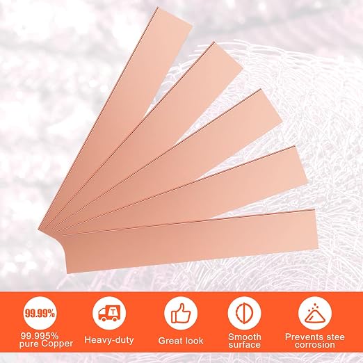 Yaocom 5 Pack Pure Copper Anode Sheet (99.995% Pure) for Plating and Electroplating, Copper Electrode Strip 0.04'' x 1'' x 6'' / 1mm x 25mm x 150mm