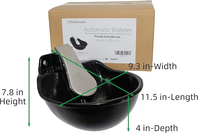 Automatic Livestock Water Bowl, Cast Iron Push Paddle Waterer for Cattle, Horse, Goat & Pig, Heavy Duty Outdoor Metal Automatic Drinking Bowl, 0.55 Gal