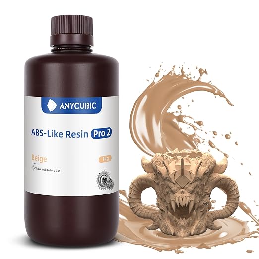 ANYCUBIC ABS-Like Resin Pro 2, Upgraded 8K 3D Printer Resin with Enhanced Strength and Toughness, High Precision, Low Odor, Wide Compatibility for All LCD 3D Printers (Beige, 1kg)