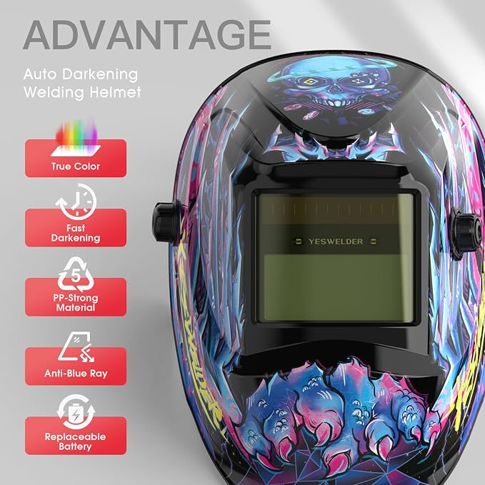 YESWELDER 125Amp Mini Stick Welder Large LED Display IGBT ARC Welding Machine & True Color Solar Powered Auto Darkening Welding Helmet