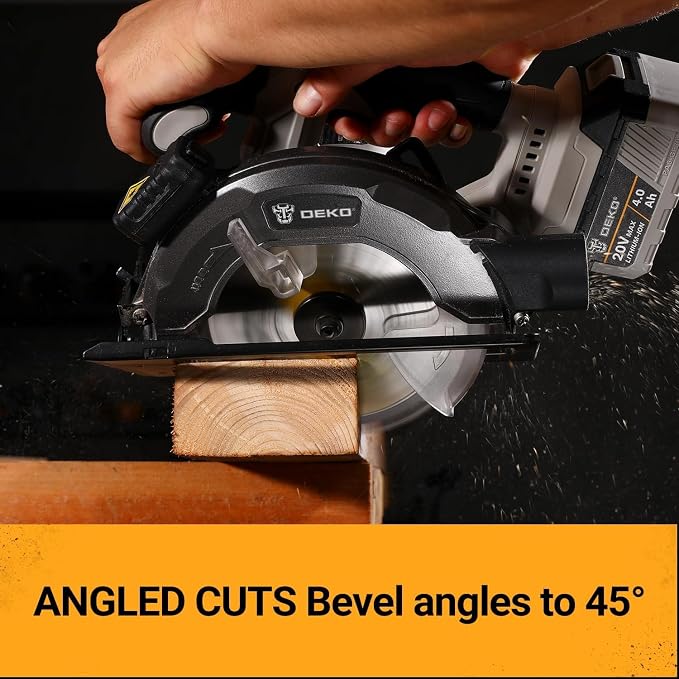 DEKOPRO 20V Cordless Circular Saw, 6-1/2-Inch Blade, 4500 RPM Circular Saw Cordless with 2 Battery and Charger（ 4.0Ah ）