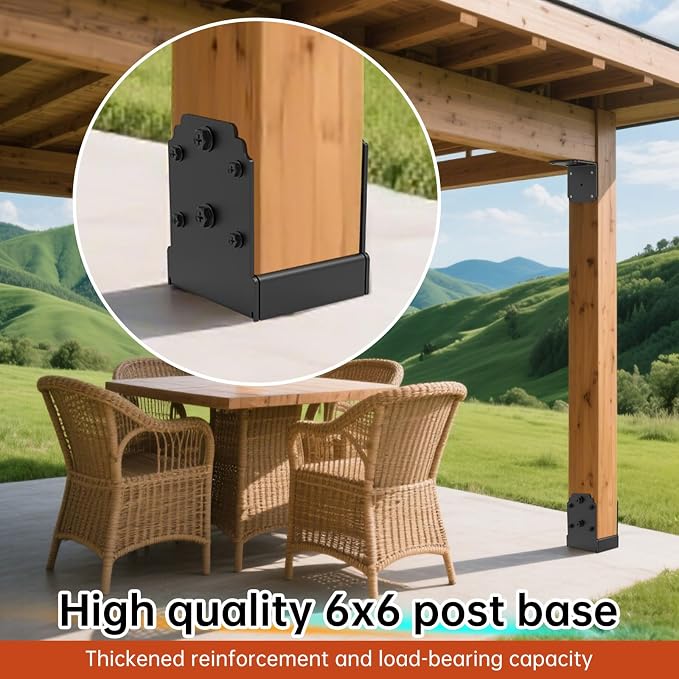 Heavy-Duty 6x6 Post Base Bracket for Concrete, 10,000 lbs Capacity Surface Mount Deck Anchor with Hidden Fasteners, Wood Post Hardware for Outdoor Pergola, 2-Pack