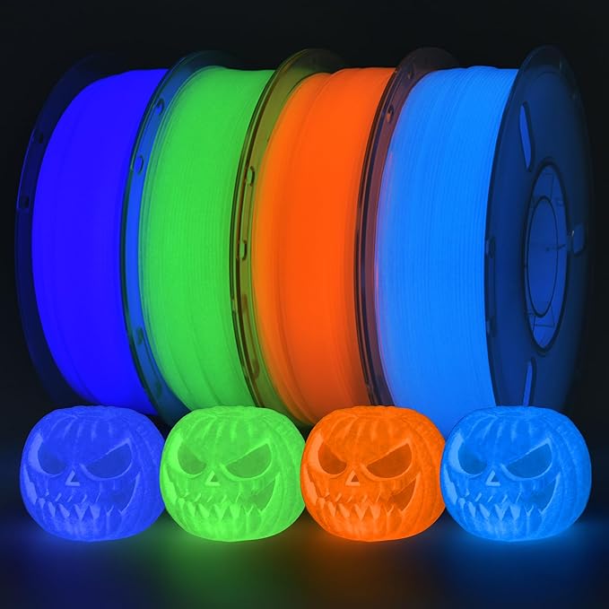 RAMBERY Glow in The Dark 3D Printer Filament Bundle Multicolour Blue Green Purple Orange PLA Filament 1.75mm Luminous 3D Printing Filament, 1kgX 4 Spools (8.81 lbs)