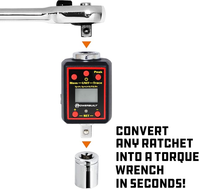 Powerbuilt 1/2-Inch Drive Digital Torque Adapter, 29-147 Ft-Lb and 40-200 Nm, Alert Signals Torque Setting, Electronic Torque Wrench Converter with Digital Display, ±1% Accuracy - 940962