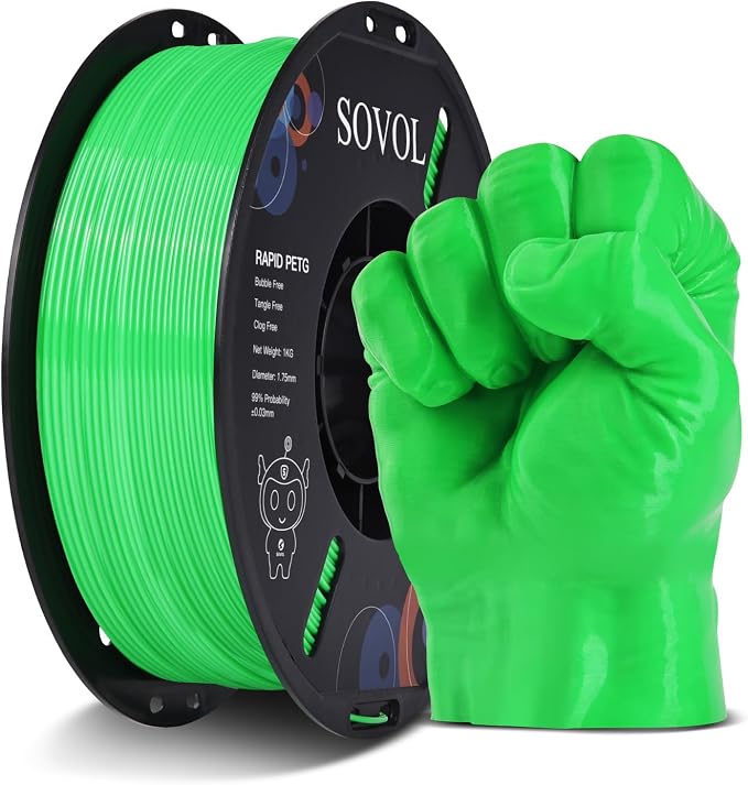 Sovol 3D Printer Rapid PETG Filament 1.75mm 1KG (2.2lbs), High Precision, Strong Toughness, Wiring Tightness, Dimensional Accuracy +/- 0.03 mm, 3D Printing High Speed PETG Filaments, Grass Green