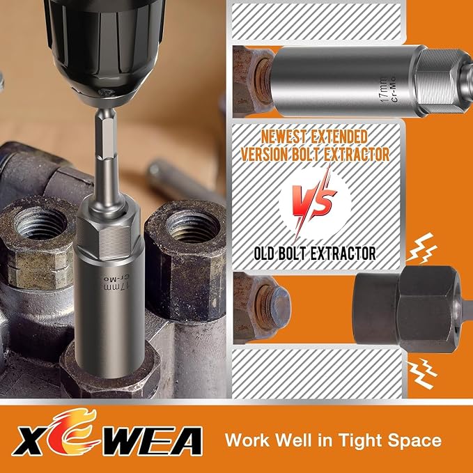 XEWEA 11PCS Deep Spiral Bolt Extractor Kit, Bolt & Nut Remover Easy-Out Set, Deep Socket Tools For Removing Broken, Frozen, Rusted, Rounded-Off Bolts, Studs, Nuts & Screws,Friendly Narrow Spaces