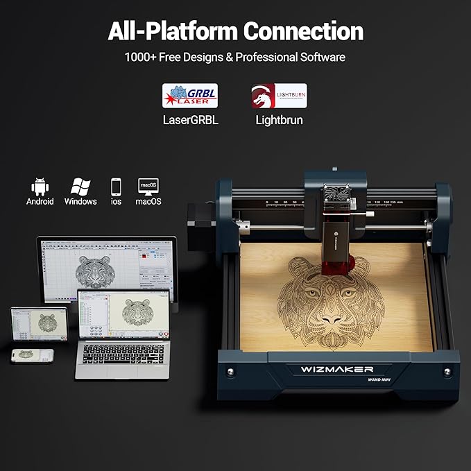 WIZMAKER Laser Engraver Machine, 2.5W Laser Engraver, Spot Size 0.04mm, Engraving Speed 12000mm/min, Supports WiFi/Hotspot/USB, Suitable for Wood, Leather, Acrylic, and Glass Materials