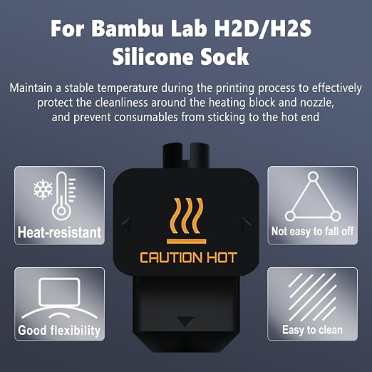 3 Pack H2D Silicone Socks for Bambu Lab H2D/ H2S 3D Printer Hotend, High Temperature Resistant Up to 300°C, Extruder Heater Block Insulation Cover, Flexible & Durable