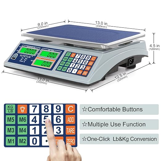 Price Computing Scale 66lb/30kg Dual LCD Digital Commercial Price Scale with Stainless Steel Platform,Rechargeable Commercial Food Scale for Farmers Market, Retail Outlets, Meat Shop