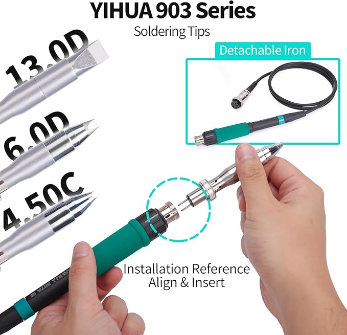 YIHUA 939D+ IV 300W Heavy Duty Soldering Iron Station for Stained Glass, Temp Adjustable Solder Station with Detachable Solder Iron, 3 Soldering Tips, 3 Pre-set Channels, Sleep Mode, ESD-Safe