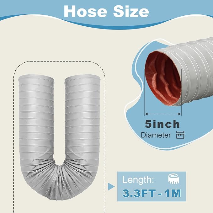 NOWBALL 5in Automotive Air Duct Hose, Length 1 Meter-3.3ft, 5" Silicone Flexible Cooling Ducting, 127mm High Heat Brake Exhaust Hose for Car, Garage, Dryer Air System Gray