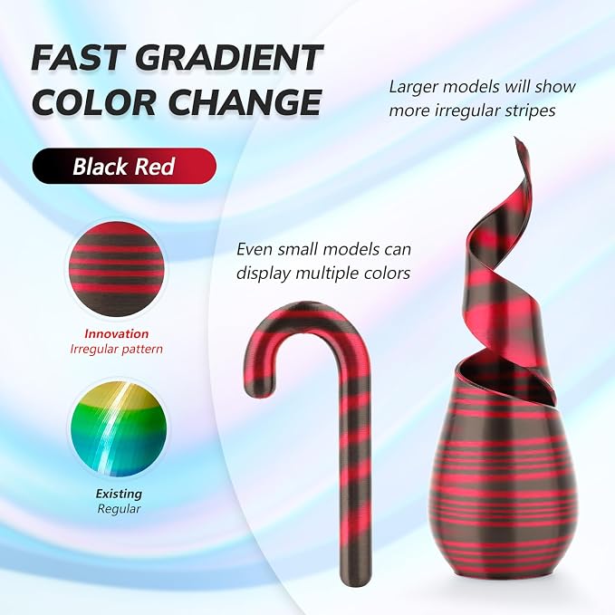AMOLEN Silk PLA 3D Printer Filament, Shiny Multicolor Rainbow PLA 1.75mm for Creative & Decorative, Fast Color Change Printing Filament for Beginner, Black Red, 1kg (2.2lbs)