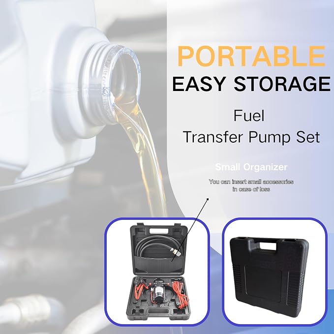 Fuel Transfer Pump Kit with Carrying Case, 12 Volt Electric Fuel Transfer Pump, High Efficiency Self-priming Pump for Pumping Gasoline, Diesel, Kerosene, Water and Liquids