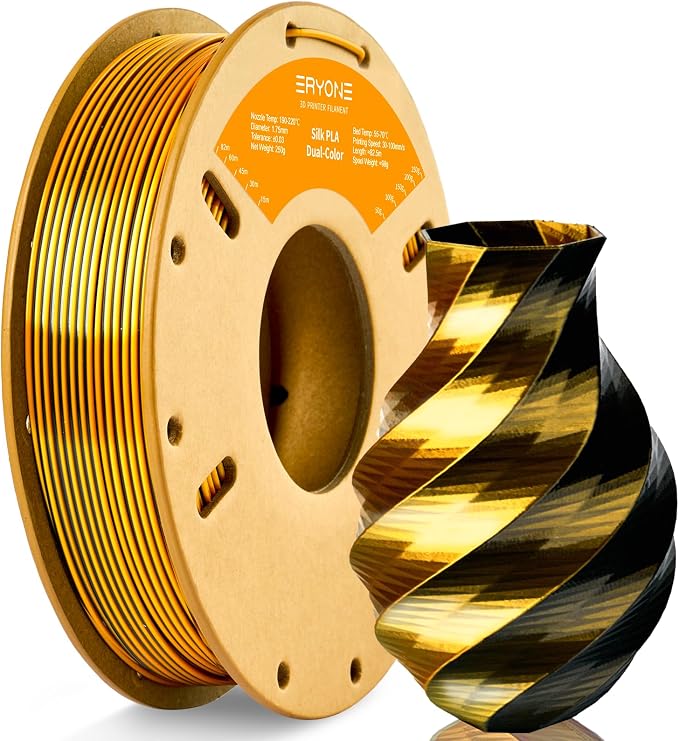 ERYONE PLA Filament 3D Printer Filament Multicolor 1.75mm +/- 0.03mm, PLA Filament 250g Spool, Silk Dual Color Black Dark Gold