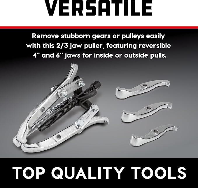 Powerbuilt Combo 2/3 Jaw Reversible Gear Puller Set, 4-Inch and 6-Inch Reversible Jaws, Innovation design switch from 2 jaws to 3 jaws, Removes Gear, Bearing, Pulley and Flywheel - 648613