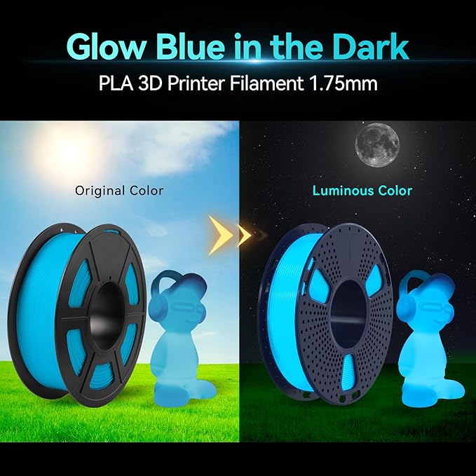 SUNLU Glow in Dark PLA Bundle, Neatly Wound Luminous PLA 3D Printer Filament 1.75mm, Dimensional Accuracy +/- 0.02mm, 250g Spool 8 Packs. (Black White with 6 Spools of Glowing Blue/Green/Red/Yellow)