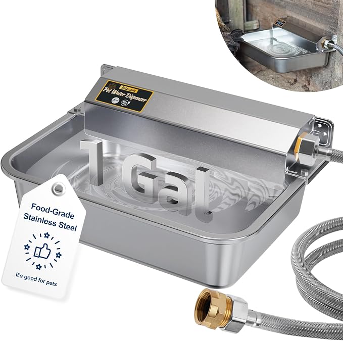 1Gal/3.8L Automatic Water Dispenser for Dogs, Patented Automatic Dog Water Bowl Dispenser, Stainless Steel Outdoor Water Bowl Dispenser for Livestock Chicken, Dog Water Feeder Fit 3/4'' GHT Faucet