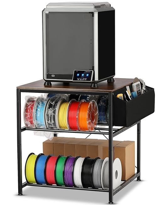 AHOWPD 3D Printer Stand with Filaments Storage - 3D Printer Table Filament Storage Rack Heavy Duty 3D Desk for Workshop Studio Office (Brown)